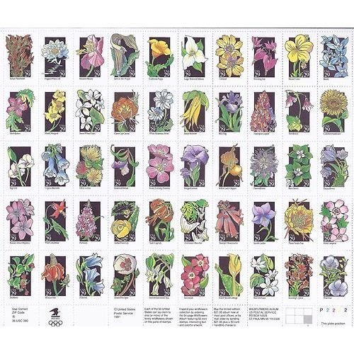 Wildflowers (Sheet of 50) 29 Cent US Postage Stamps 1992 Scott 2647-2696