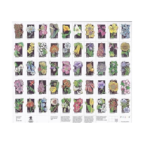 Wildflowers (Sheet of 50) 29 Cent US Postage Stamps 1992 Scott 2647-2696