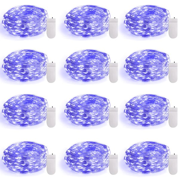 Smacen 12 Pack Black Light Fairy Lights Battery Operated UV Black String Lights Waterproof Silver Wire 7 Ft 20 Led Firefly Starry Moon Lights for DIY Glow Party Body Paint Halloween Décor