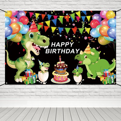 Renaiss 6x3.6ft Happy Birthday Banner Cartoon Dinosaur Birthday Party Decoration Dino Park Colorful Balloons Jurassic Birthday Poster Background for Kids Boy Girl Birthday Yard Sign Party Supplies