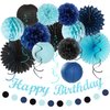 Light-Royal Navy-Blue Black Birthday Party-decorations - 21pcs Boys Men Happy Banner,Paper Streamers Lanterns Honeycomb,Tissue Pom Poms Fan,Adult Supplies Decor 16th 20th 40th 45th 50th 60th Huglony
