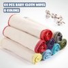 64 Pcs Flannel Cloth Baby Wipes Reusable Baby Diapers Wipes Washable Natural Unbleached Baby Face Wipes Soft and Sturdy Cloth Wipes 8 Colors Outer Stitching 8 x 8 Inches