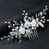 CASOLVX Bride Hair Comb Flower Leaf Headpiece Pearl Hair Clips Wedding Hair Accessories for Brides Bridesmaids Women