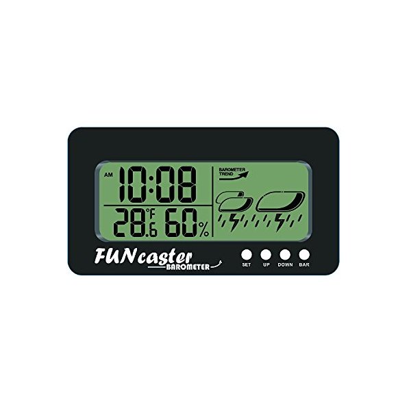TecScan FUNcaster Barometer Ambient Weather Clock for Golf Cart, Boat, Home, Office Easy to See Time, Temp, Humidity, & Forecast