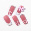 French Tip Press on Nails with Charms Medium Fake Nails White French Nails Press ons Cute Bow Stick on Nails Long Square Shape Acrylic Nails Heart Nails Rhinestones Nails for Women Daily Wear