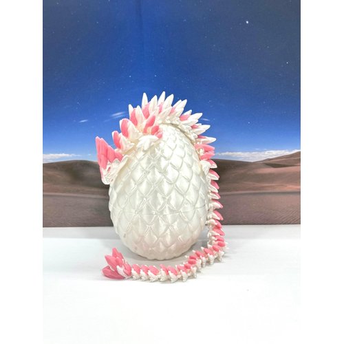 3D Printed Dragon with Dragon Egg, Full Articulated Gemstone Dragon, White and Pink Gemstone Dragon, Executive Desk Toy, Fidget Toys for Autism/ADHD D063WP