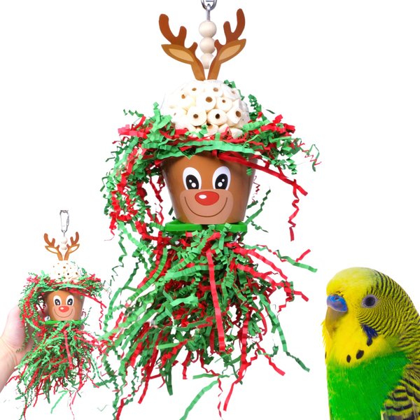 Bonka Bird Toys Christmas Elf Santa Snowman Reindeer Natural Sola Chew Forage Small Medium Bird Toy Cockatiel Parakeet Conures and Other Similar Birds (2437 Reindeer)