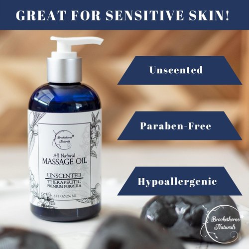 Unscented Massage Oil for Massage Therapy – 100% Natural Body Massage Oil with Sweet Almond, Grapeseed & Jojoba Oil for Premium Glide – Pure Carrier Oil Blend for Aromatherapy – Brookethorne Naturals