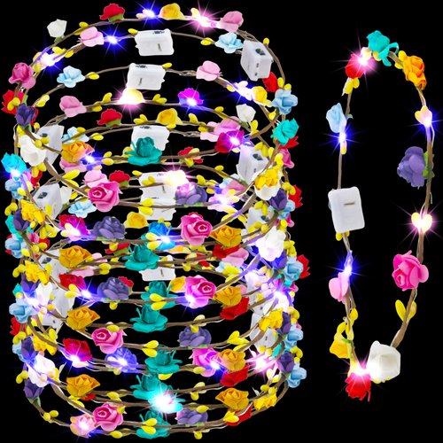 Cotiny 26 Pcs LED Flower Crown Headband Light up Garland Headdress Colorful Glowing Fairy Headpie...
