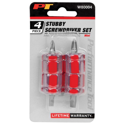 Performance Tool W80004 4 Piece Mini Stubby Screwdriver Set (Phillips sizes: #1 and #2, Slotted sizes: 3/16 and 1/4"), Sewing Machines Screwdriver