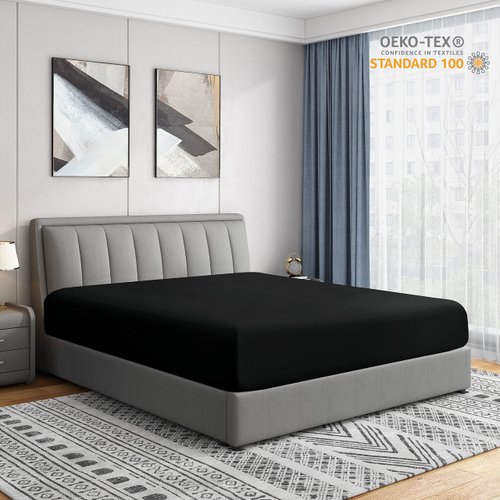 Cathay Home Full Fitted Sheet - Double Brushed Ultra Soft – Wrinkle & Fade Resistant - 14" Standard Pocket Fitted Sheet Only - Good Fit for 12"-16" Deep Mattress (Full, Black)