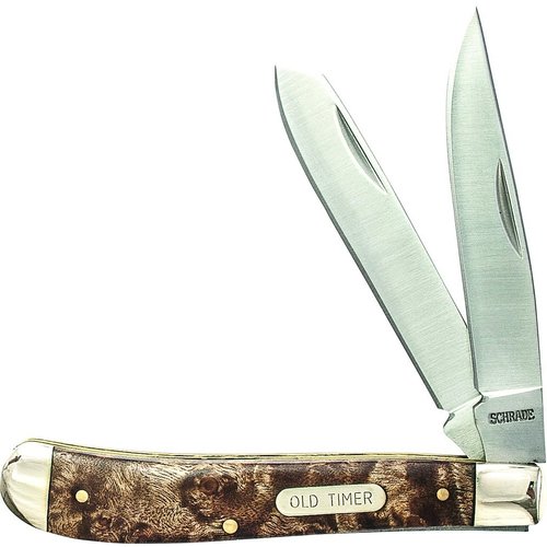 Old Timer 94OTW Gunstock Trapper 6.9in Traditional Folding Pocket Knife with 2 High Carbon SS Blades, Desert Iron Wood Handle, and Convenient Size for EDC, Hunting, Camping, Whittling, and Outdoors