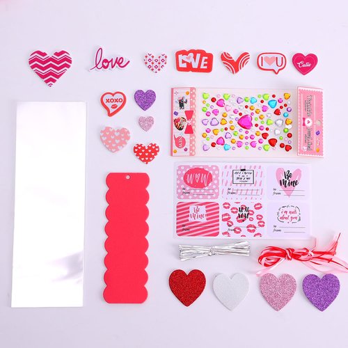 TINYFUTURE Craft Kit, DIY Bookmarks Valentine Art Deco Decorations, 36 Sets Self Adhesive Heart Stickers for Kids Party Favors Fun Classroom Home Activities