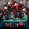 Halloween Balloon Garland with Creepy Cloth & 2 Style Banner - Black Red and Bloody Hand Print White Balloons Different Sizes Balloon Arch Kit for Halloween Scary Birthday Party Decorations Supplies