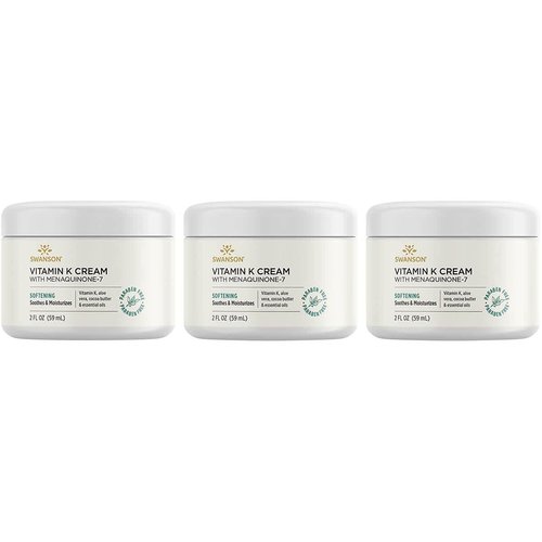 Swanson Vitamin K Cream with Menaquinone-7 - Eye Cream to Help Minimize The Appearance of Dark Circles Under The Eyes - Topical Cream to Help Nourish and Brighten The Skin - (2 Fl Oz) 3 Pack
