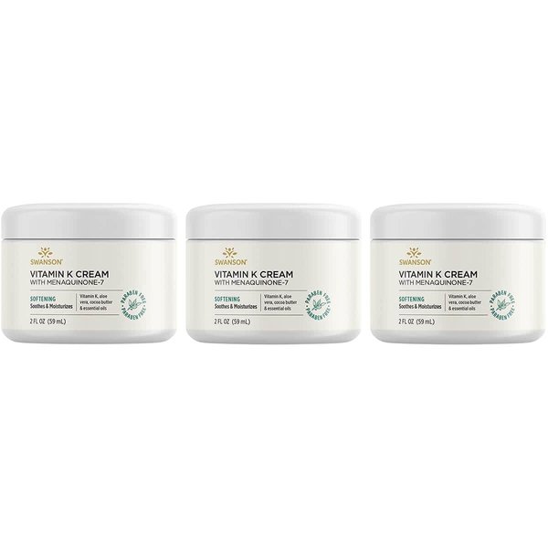 Swanson Vitamin K Cream with Menaquinone-7 - Eye Cream to Help Minimize The Appearance of Dark Circles Under The Eyes - Topical Cream to Help Nourish and Brighten The Skin - (2 Fl Oz) 3 Pack