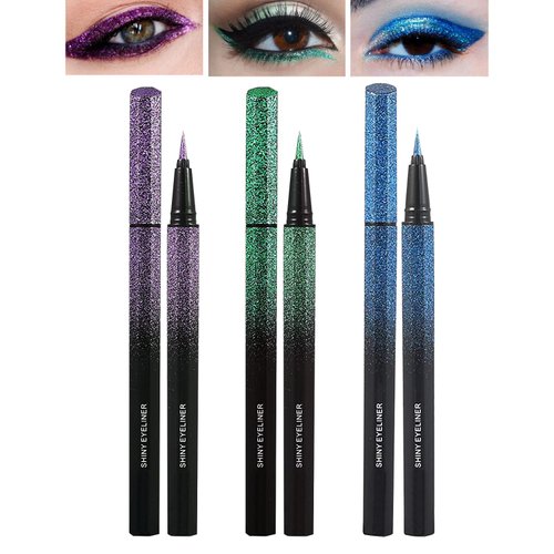 POPMISOLER 3 Colors Liquid Glitter Eyeliner Pen Set, Shimmer Metallic Eyeliner Color Eyeliner Long Lasting Waterproof Eyeliner Eye Makeup Set Eye Liners for Women Girls