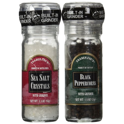 Trader Joe's Salt & Pepper Combo Pack w/ Grinders - Black Peppercorns and Sea Salt Crystals