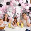 76 Pcs Paris Party Supplies Set Pink Paris Theme Party Decoration Eiffel Tower Party Backdrop White Pink Black Balloon Arch Garland Kit for Kid Boy Girl Birthday Decoration