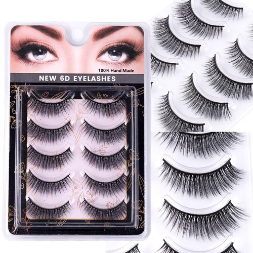SeiBes Self-adhesive Eyelashes, Reusable Self Adhesive Eyelashes - 5 Pairs Natural Fluffy False Eyelashes - Soft and Natural Look Lashes Gift for Beginners - Easy put on,6d01