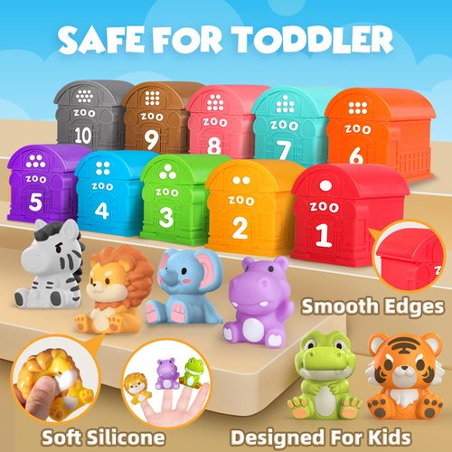 Oriate Animal Toddler Learning Toys, 20Pcs Zoo Animals Sensory Toys for Toddlers 1-3, Counting Animals Color Sorting Montessori Toys for Babies, Birthday Gift Party Favors, Kids Prize Box, 12+ Months