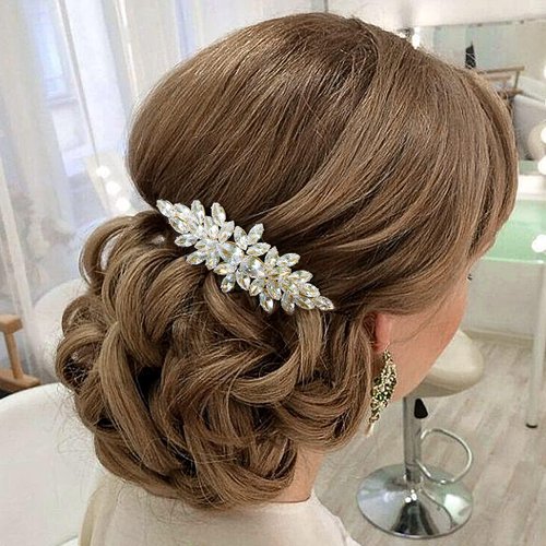 Sooshin Bridal Hair Comb Wedding Hair Accessories for Brides Crystal Wedding Headpiece for Bride and Bridesmaids Rhinestone Hair Accessories for Women and Girls (gold)