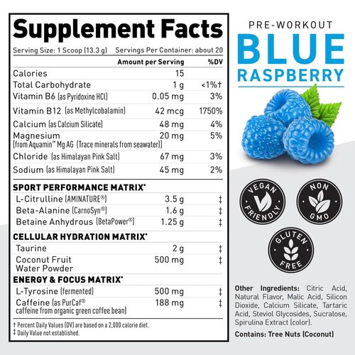 Kaged Pre-Kaged Sport Pre Workout Powder | Blue Razz | Energy Supplement for Endurance | Cardio, Weightlifting Sports Drink | 20 Servings