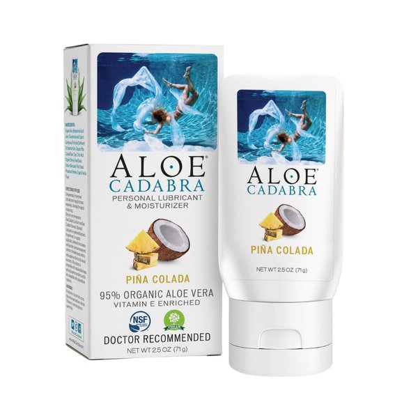 Aloe Cadabra Flavored Personal Lubricant and Vaginal Moisturizer, Organic Edible Aloe Lube for Men, Women and Couples, Non-Staining, pH Balanced, Toy Compatible (Pina Colada, 2.5 Ounces, 1 Pack)