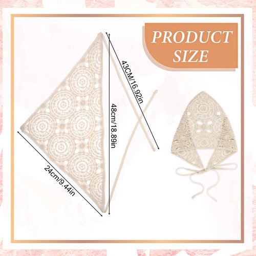 JJUNW Crochet Bandanas Headbands Head Scarf Hair Accessories for Women Girls Knitted Floral Hair for Hair Styling Festival Decor(Beige)