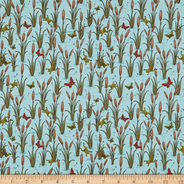 FreeSpirit Cat Tales Cat Tails Aquifer, Quilting Fabric by the Yard