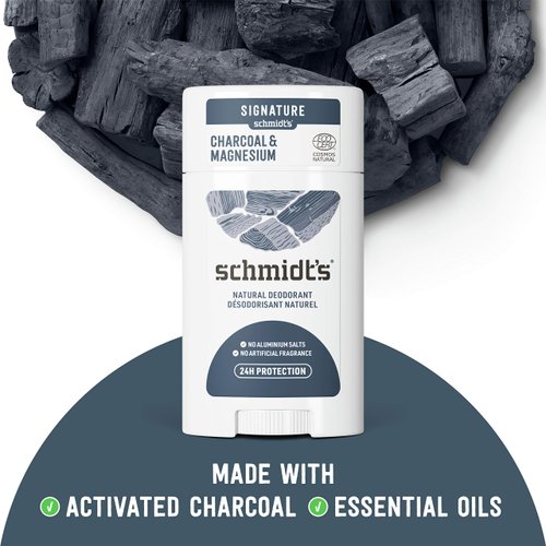 Schmidt's Aluminum Free Natural Deodorant for Women and Men, Charcoal & Magnesium with 24 Hour Odor Protection, Certified Natural, Vegan, Cruelty Free, 1.7 Oz (Pack of 2)