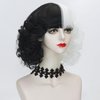 LABEAUTÉ Black and White Wig with Bangs Short Curly Wavy Hair for Kids Women Girls 2021 Two Tone Half and Half Party Halloween Wig + Free Cap