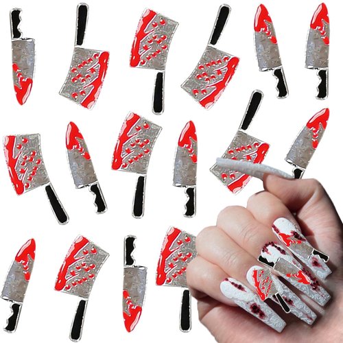 Alloy Halloween Nail Charms-16Pcs Knife Nail Art Charms 3D Metallic Silver Nail Rhinestone for Acrylic Nails Halloween Nail Gems Women DIY Nail Accessories Jewelry