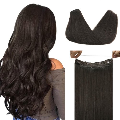 DOORES Human Hair Wire Hair Extensions Dark Brown to Chestnut Brown 16 Inch 95g Wire Hair Extensions Straight Invisible Hairpiece with Transparent Line