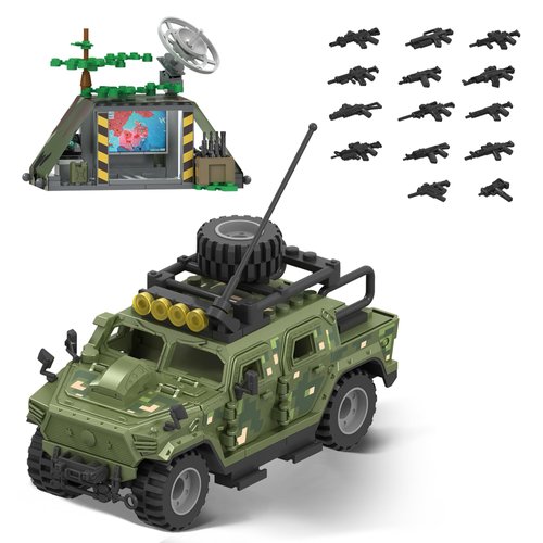 HI-REEKE Military Vehicles Building Block Set, WW2 Army Battle Car Toy for Teen Green-130pcs