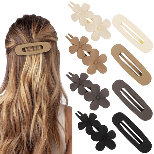 Amariver 8pcs Flat Hair Clips French Claw Clips Flower Claw Clips for Thick Thin Hair Matte Non-slip Hair Clips for Women Girls Alligator Clips 2Styles French Concord Flat Hair Clips Accessories