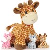 Tezituor Giraffe Stuffed Animal with Babies, 18in Mommy Stuffed Giraffe with 3 Cute Baby Giraffe Plush Toys, Boy Girl Giraffe Toy for Kids, Giraffe Gifts for Birthday Christmas Party Decor