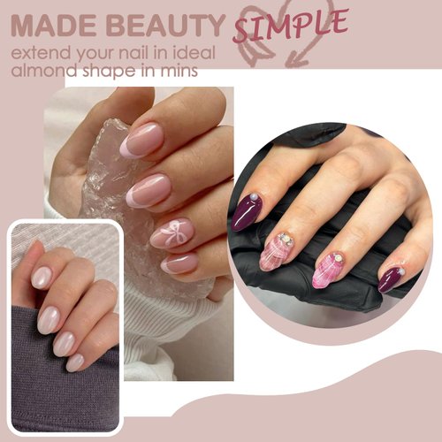 UNA GELLA Short Gel X Nail Tips Almond Shape 504PCS Soft Press On Fake Nails Pre Etched For Women Home Almond Nail Extension Full Cover, 12 Sizes Acrylic Gelly Tips
