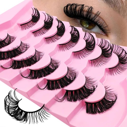 7 Pairs Fox Eye Lashes Flu-ffy 19mm Cat-Eye Lashes Curly Volume Eyelashes Faux Mink Lashes that Look Like Extensions Lashes Wispy False Eyelashes Natural Look(SN002)