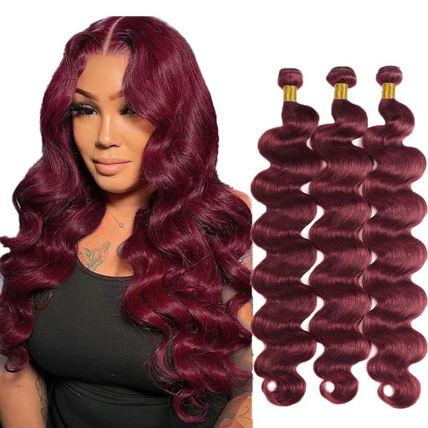 Dark Burgundy Bundles 99J Body Wave Human Hair Bundles 8A Grade Brazilian Unprocessed Virgin Hair 3 Bundles 14 14 14 Inch Wine Red Body Wave Human Hair Bundles Remy Hair Extensions