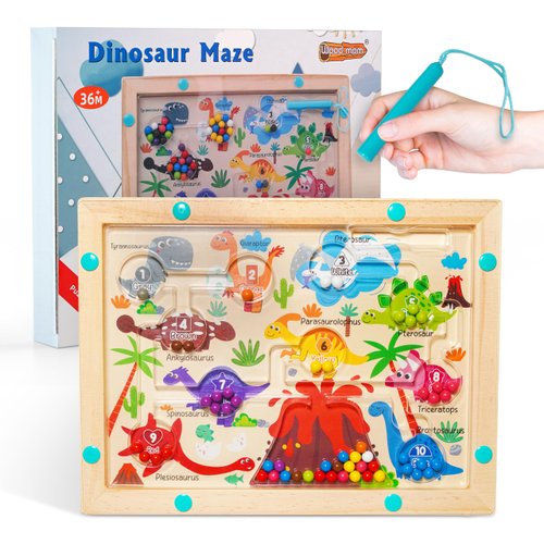 Montessori STEM Dinosaur Magnetic Wooden Puzzle Maze – Educational Learning Toy for Kids, Fine Motor Skills Development, Hand-Eye Coordination, Problem Solving, Ages 3+