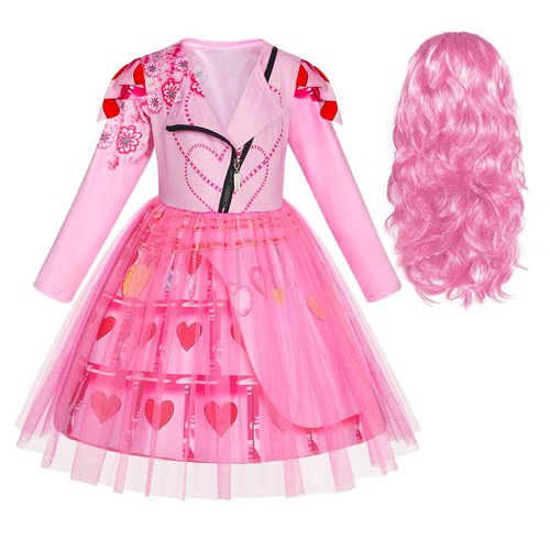 Sukyfecde Descendants Queen of Hearts Bridget Costume with Pink Wig Kids Halloween Princess Costumes Role Play Clothes Outfit Size 3t-4t
