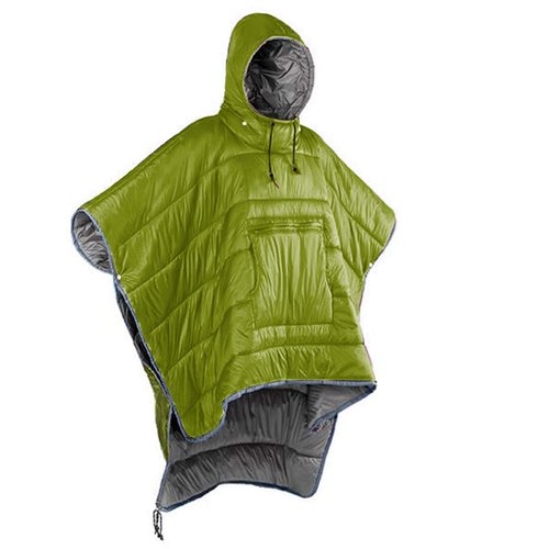 Winter Poncho Coat Outdoor Camping Warmth Small Quilt Blanket Water-resisitant Sleeping Bag Cloak Cape with Hat for Adult (Army Green)