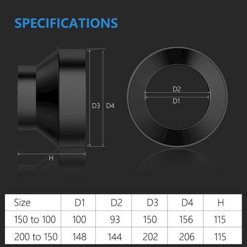 6 to 4 Duct Reducer, Hon&Guan Duct Reducer Increaser 6 to 4 Reducer for 4/6 Inch Ducting HVAC Ventilation System-Black.