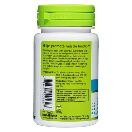 NutriBiotic Essential Electrolytes, 30 Ct Capsules - Great Travel Size Bottle- Support Increased Performance & Faster Recovery - Pharmaceutical Grade Vitamin C with Electrolytes for Rehydration
