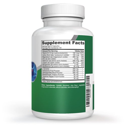 NusaPure Premium Thyroid Support Supplement (Non-GMO) 120 caps for with Ashwaganda, Iodine, Zinc, kelp, Vitamin B12, L-Tyrosine, Selenium, Copper