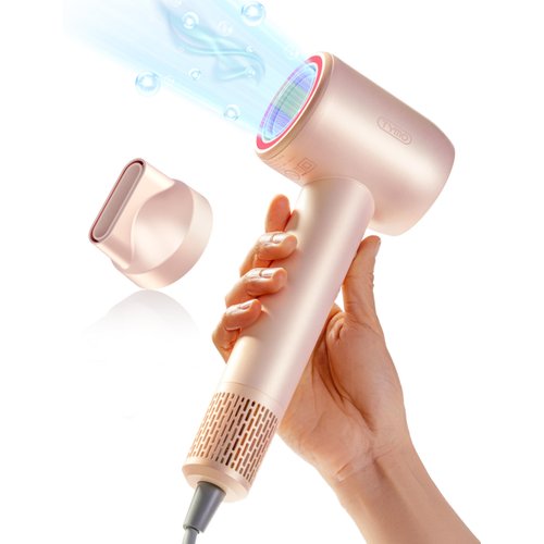 TYMO Ionic Hair Dryer for Women, High Speed Travel Blow Dryer for 5X Faster Drying & 0 Damage, Professional Portable Quiet Hairdryer with 400M Negative Ions, 4 Temps& 2 Speeds, 110,000 RPM, Gold Blush