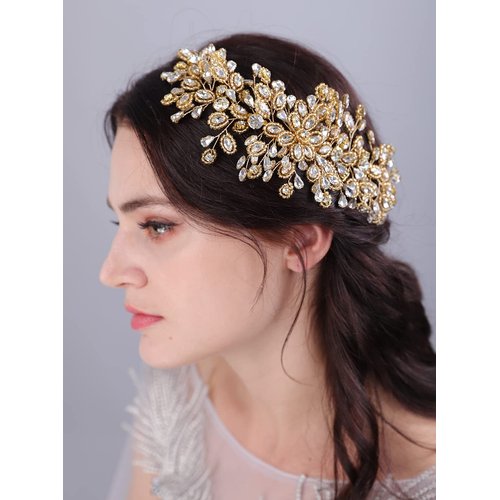 JWICOS Bride Wedding Hair Comb Silver Crystal Headpieces Bridal Hair Clip Side Comb Wedding Hair Accessories for Women and Girls (Gold)