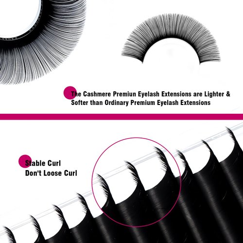 Cashmere Eyelash Extensions 0.05 C Curl 8-16mm Mixed Tray Premium Individual Lash Extensions, Silk Volume & Classic Lashes Soft Matte Dark Professional Eyelashes Extension Salon Use(0.05-C-8-16 mm)