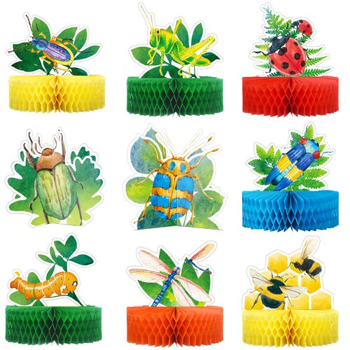 9 Pcs Summer Bugs Party Decorations Bug Themed Honeycomb Centerpiece Bug Party Supplies Insect Table Centerpiece Decoration Bug Themed Honeycombs Table Toppers for Baby Shower, Birthday Supplies